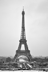 Paris, France - February 8th 2018 . Eiffel tower under snow. Snow is pretty rare in Paris. You can also see the flood of the river La Seine, happening in the same time. - 289073466