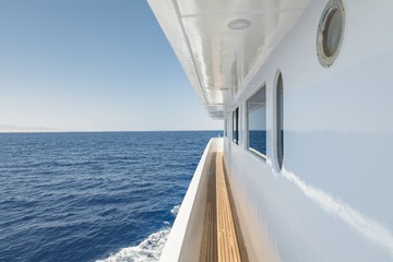 Corridor of luxury yacht angle shot