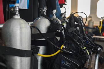 Scuba gear on the boat drying