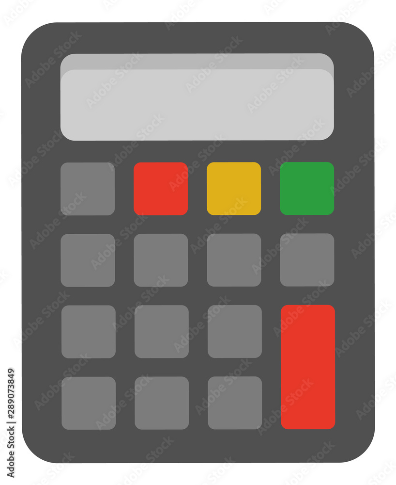 Poster Mechanical device for calculating numbers, isolated machinery. Calculator icon closeup, technology for estimation, estimator flat. School calculate accessory. Office object. Stationery for mathematics
