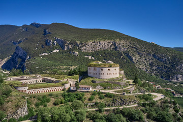 Forte di Rivoli Veronese or Forte Wohlgemuth .  Flying on drone.