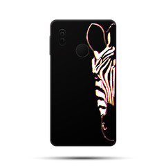 black smartphone case with a zebra head on a white background glitch effect