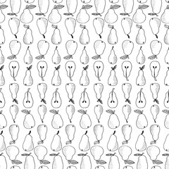 Vector seamless pattern. Hand drawn pears. Natural background. For fabrics, invitations, blog, post, social media, book covers, wrapping paper..