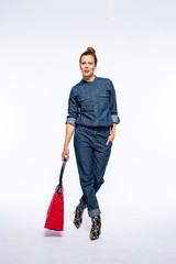 Beautyfull woman in Studio in Modern autum fashion