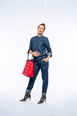 Beautyfull woman in Studio in Modern autum fashion