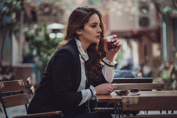 Beautiful woman walks at Istiklal street, Istambul