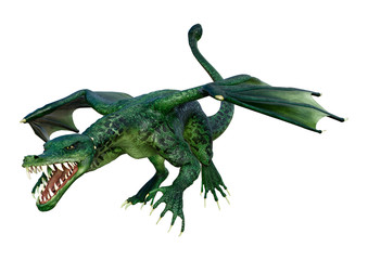 3D Rendering Fairy Tale Dragon on White