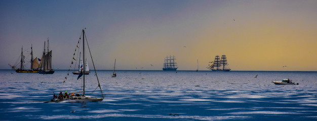 Horizon sea and sailing boats