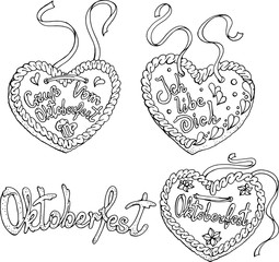 Vector set with traditional Nuremberg gingerbread. Elements for October fest design. Black and white line art