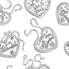 Vector seamless pattern with traditional Nuremberg gingerbread.  October fest design. Line art