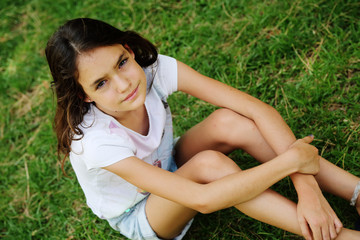 Outdoor close up portrait of teen 12 years old girl - 289075666