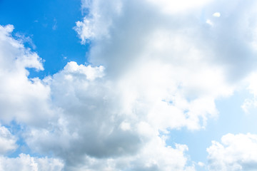 Nature Bright blue Sky with white clouds on blackground. Beautiful sky and clouds in the afternoon.