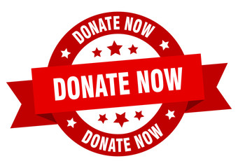 donate now ribbon. donate now round red sign. donate now