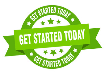 get started today ribbon. get started today round green sign. get started today