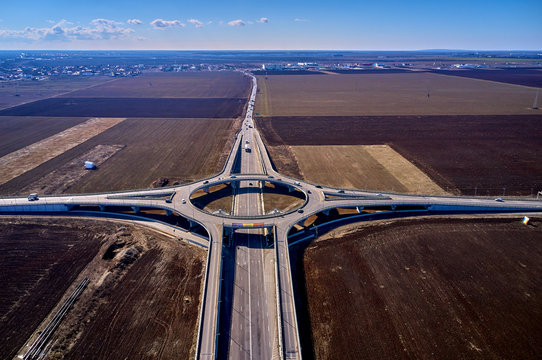 Aerial Drone View Of A Roundabout In Ploiesti, Romania