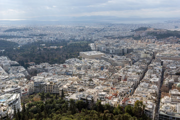 Panorama of the city of Athens from Lycabettus hill, Greece
