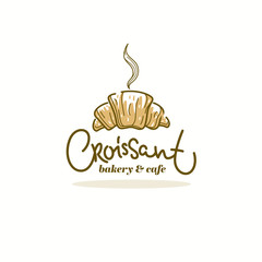 Croissant Lettering and Doodle Naive Image  for Your Bakery and Cafe Logo Template.