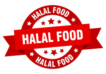 halal food ribbon. halal food round red sign. halal food