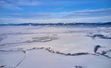 Amazing aerial  view of a  winter Landscape by the drone