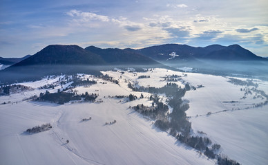 Amazing aerial  view of a  winter Landscape by the drone