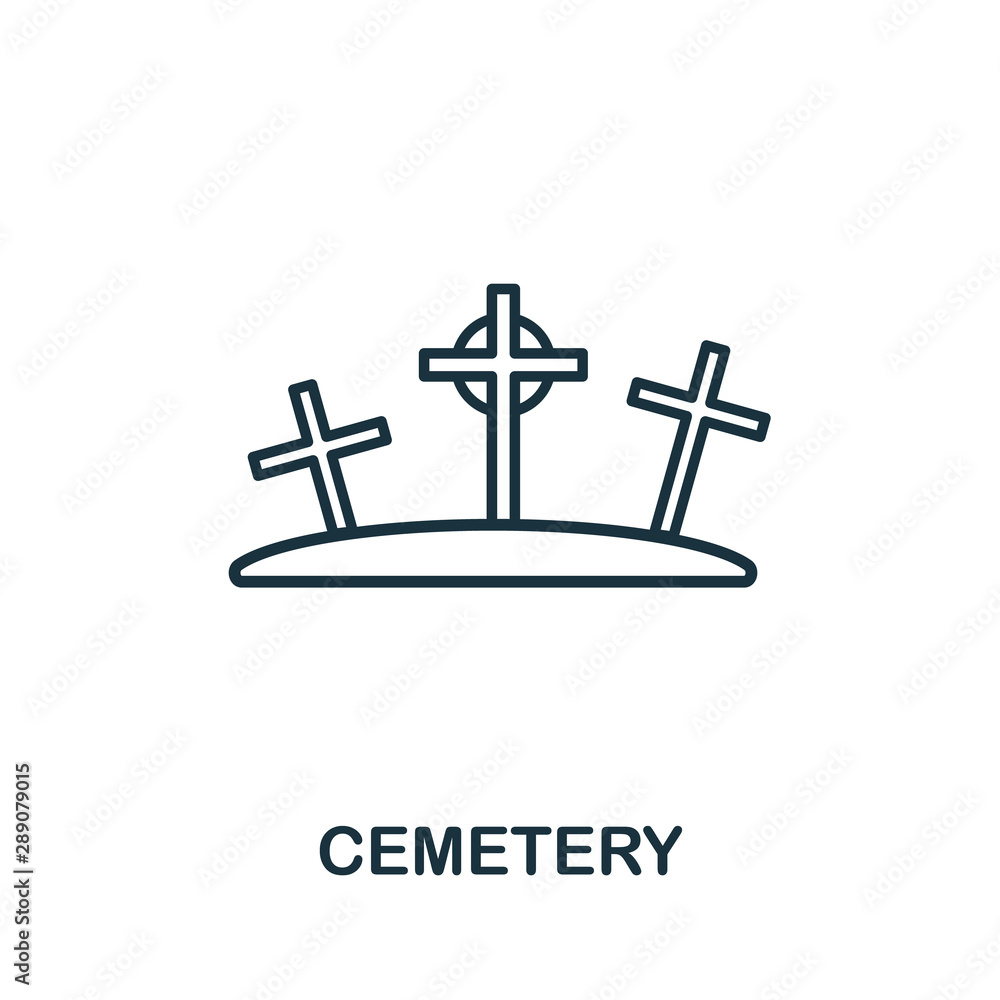 Poster cemetery outline icon. thin line style from halloween icons collection. pixel perfect simple element