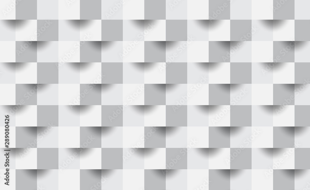 Wall mural 3d abstract white geometric shape from gray cubes.brick wall squares texture.panoramic solid surface