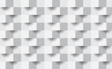 3D Abstract white geometric shape from gray cubes.Brick wall squares texture.Panoramic Solid Surface background.Creative design Seamless minimal modern pattern wallpaper Vector.Illustration