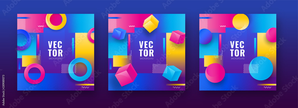 Poster set of colorful abstract background decorated with geometric elements.