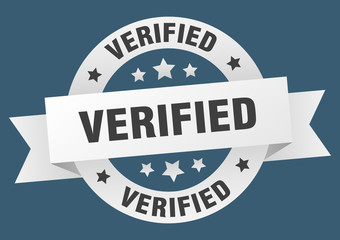 verified ribbon. verified round white sign. verified