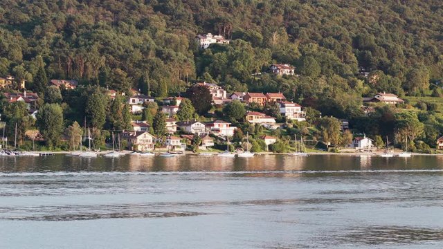 Ranco village on Lake Maggiore east shore at sunset