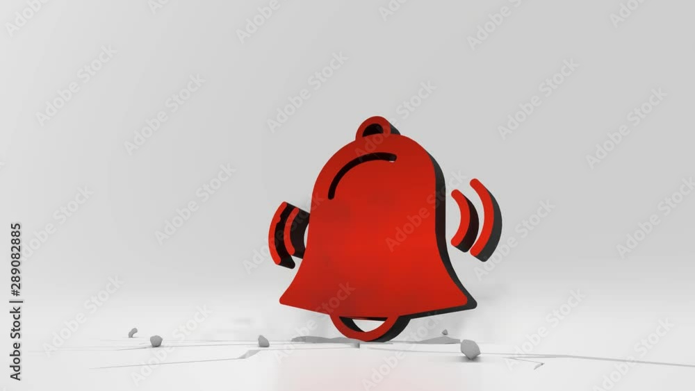 Poster 3d rendering heavy impact red symbol of bell alarm with sound lines in empty grey space 4k animation