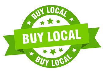 buy local ribbon. buy local round green sign. buy local