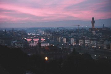 Obraz premium Pink and beautifull sunset in Firenze panorama view 