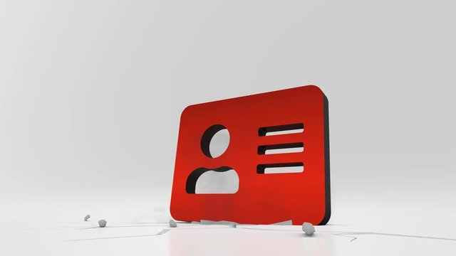 3d rendering heavy impact red inverted symbol of address card with person and lines in empty grey space 4k animation