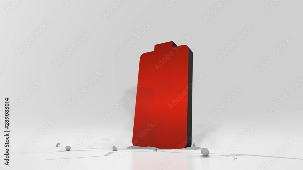 Poster 3d rendering heavy impact red vertical symbol of full battery in empty grey space 4k animation