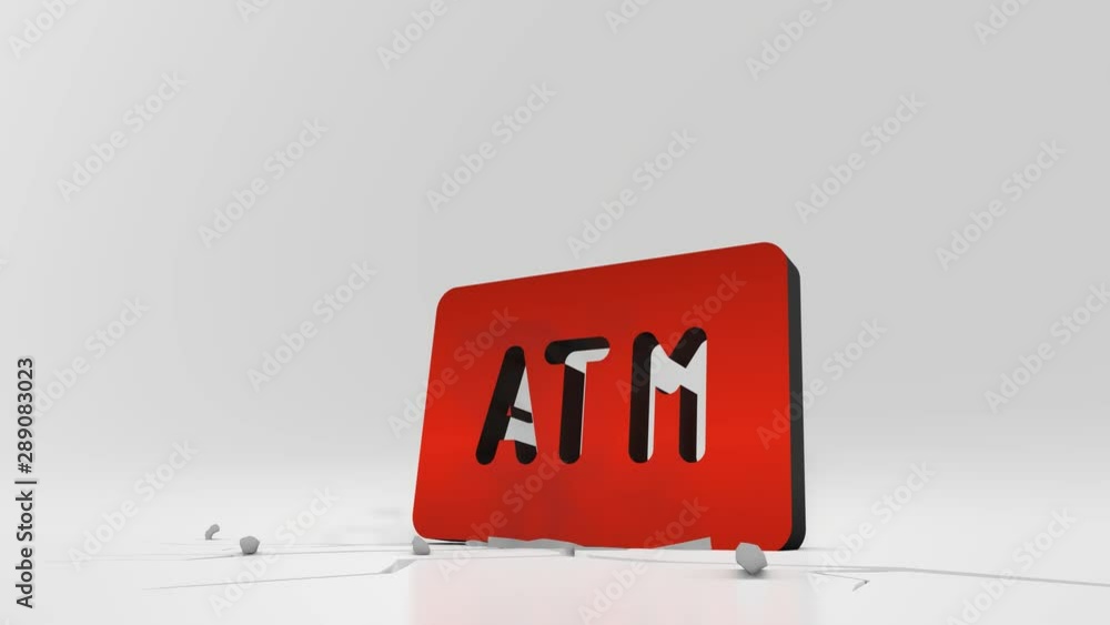 Poster 3d rendering heavy impact red symbol of atm sign in empty grey space 4k animation