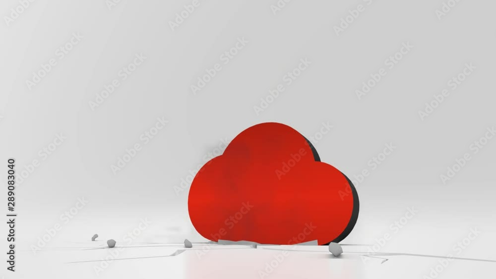Poster 3d rendering heavy impact red symbol of filled cloud in empty grey space 4k animation