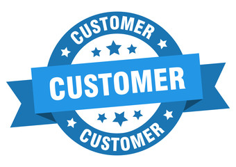 customer ribbon. customer round blue sign. customer