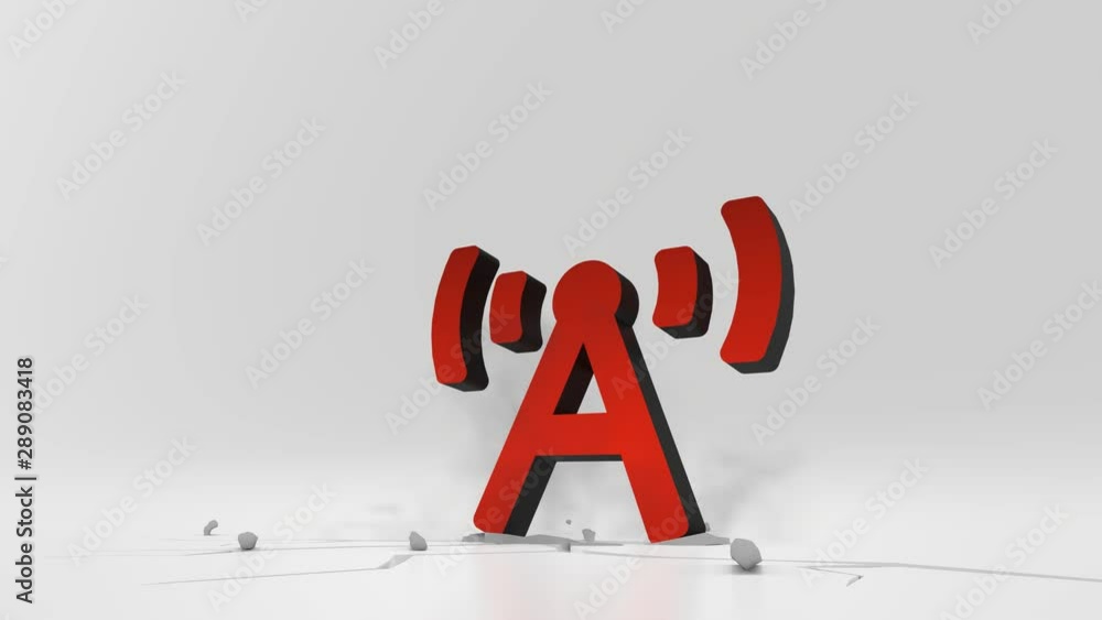 Poster 3d rendering heavy impact red symbol of broadcast tower in empty grey space 4k animation