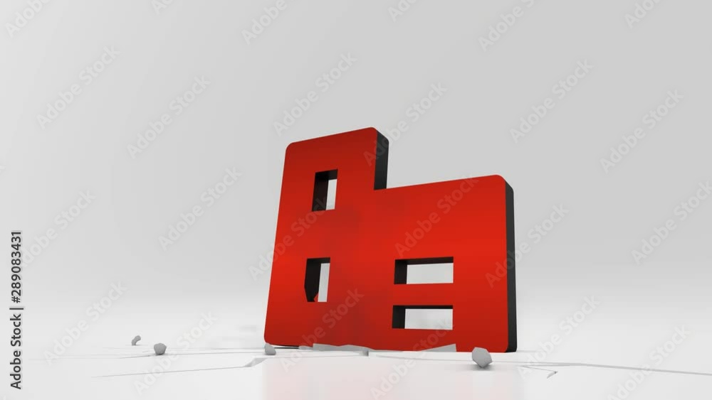 Aufkleber 3d rendering heavy impact red symbol of building in empty grey space 4k animation