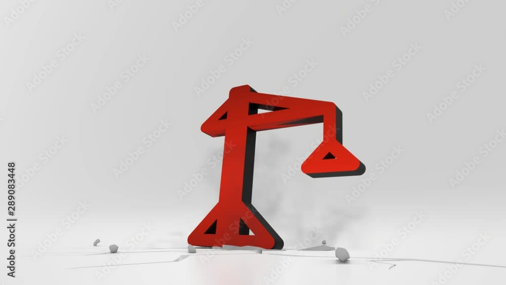 Poster 3d rendering heavy impact red symbol of building crane in empty grey space 4k animation