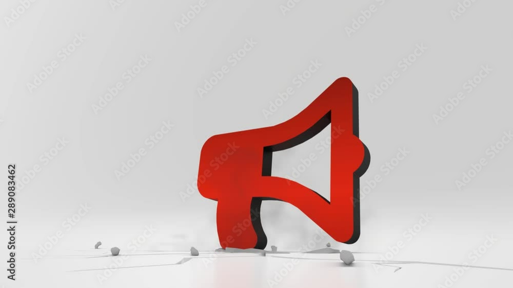 Poster 3d rendering heavy impact red symbol of bullhorn in empty grey space 4k animation