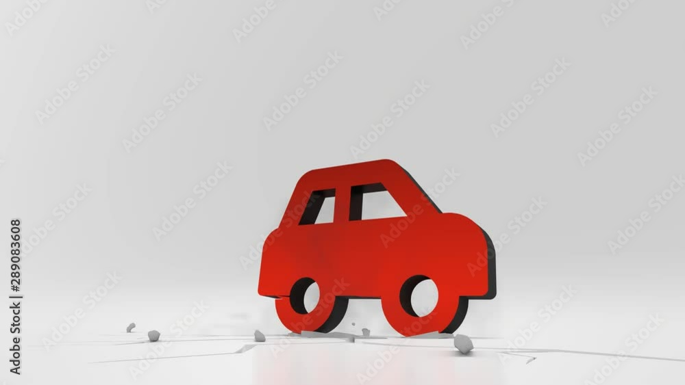 Poster 3d rendering heavy impact red symbol of car side in empty grey space 4k animation