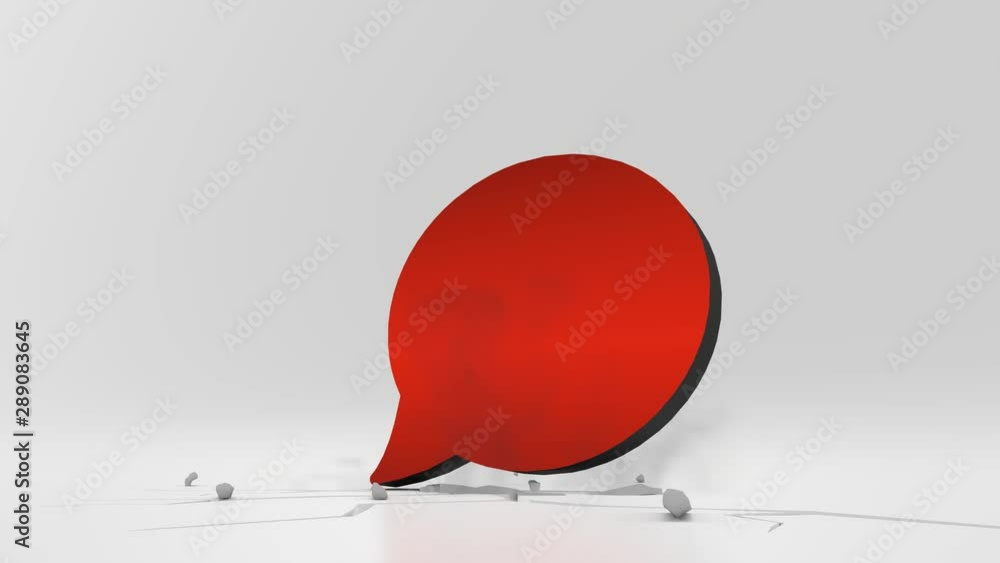 Poster 3d rendering heavy impact red symbol of rounded chat bubble in empty grey space 4k animation