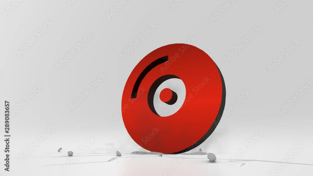 Poster 3d rendering heavy impact red symbol of circle cd disc in empty grey space 4k animation