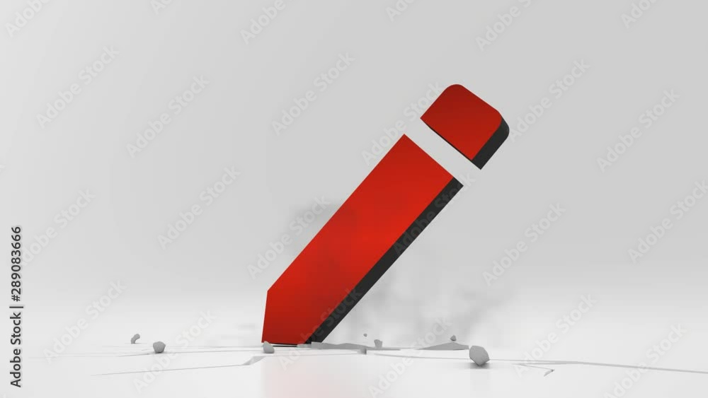 Aufkleber 3d rendering heavy impact red symbol of pencil with eraser on top in empty grey space 4k animation