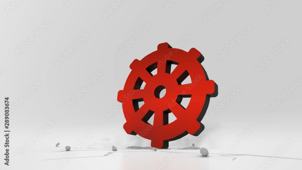 Poster 3d rendering heavy impact red symbol of rudder in empty grey space 4k animation