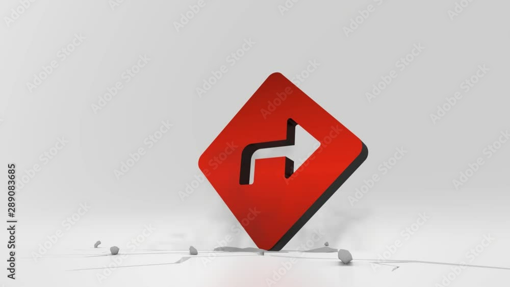 Poster 3d rendering heavy impact red symbol of lozenge traffic sign with right arrow in empty grey space 4k