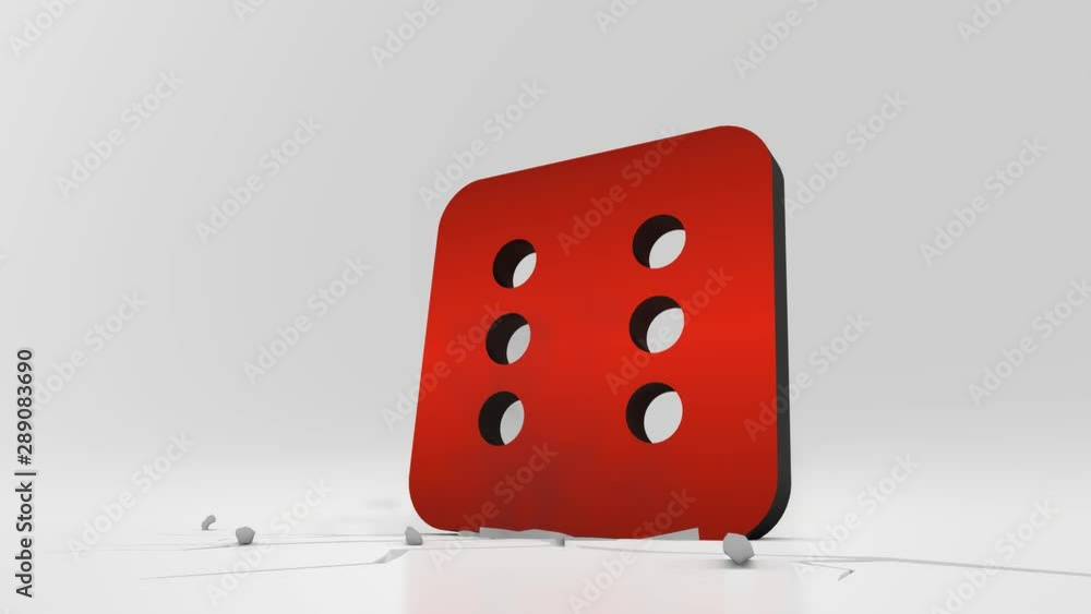 Aufkleber 3d rendering heavy impact red symbol of dice with six dots in empty grey space 4k animation