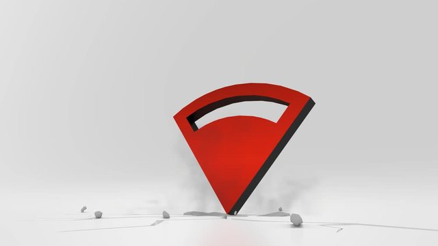 3d rendering heavy impact red symbol of connection volume full in empty grey space 4k animation